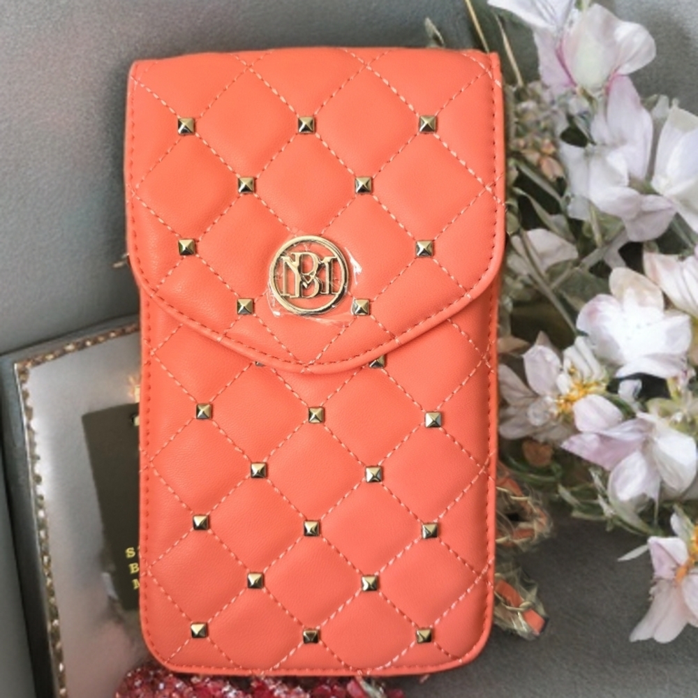 Badgley Mischka Coral Quilted Cell Phone Case Crossbody